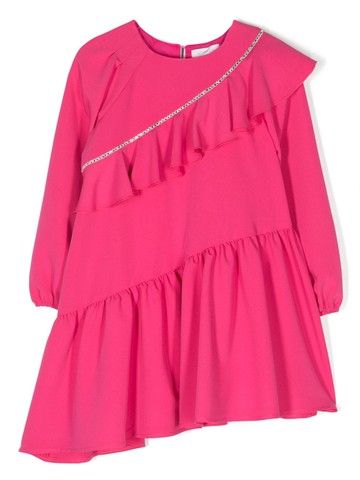 Monnalisa - rhinestone-embellished asymmetric dress - kids - Spandex/Elastane/Viscose/Polyester/Cotton - L - Pink