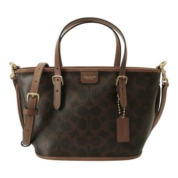 COACH TAXI 防刮LOGO兩用托特包(咖啡色)小款