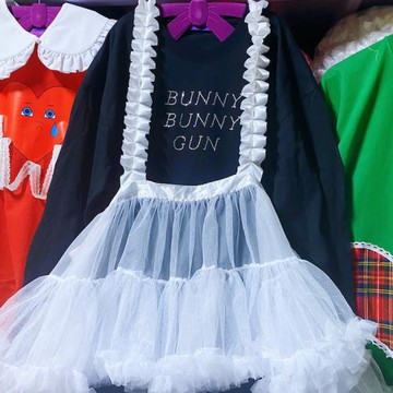 bunnybunnygun原創設計手作 原宿軟妹 花邊吊帶紗質裝飾連衣裙