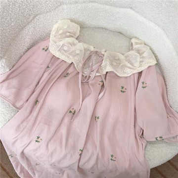 【4】2025夏季新款短袖睡裙女士寬松帶胸墊小碎花可愛學生可外穿