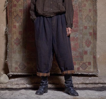 復古文青 亞麻冬季直筒棉褲 寬鬆休閒褲