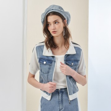 CLL巧玲瓏 白黑條紋運動風拉鍊外套 7479724