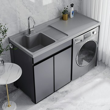 【含稅/免運】 帶搓衣板可定制太空鋁灰盆陽臺洗衣機柜伴侶組合