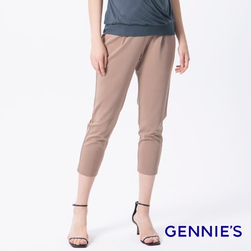Gennies奇妮 舒適百搭上班孕婦八分褲(卡其T4L01)