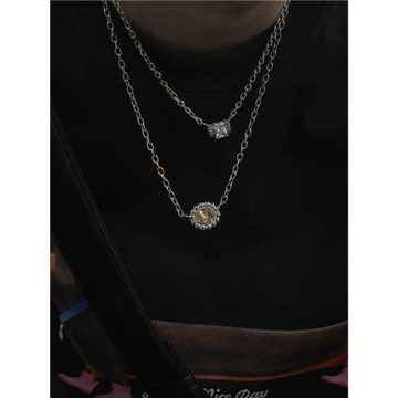 SAZ 趙露思同款寶石閃鉆項鏈女高級感疊戴套裝圓鉆吊墜鎖骨鏈頸鏈