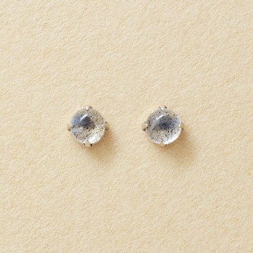 【Second Earrings】 鉑金拉長石凸圓形耳環