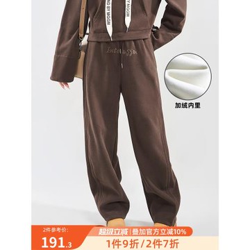 木果果木冬季新款香蕉褲高腰寬松美式休閑褲女厚款加絨褲