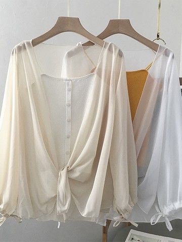 年秋款顯瘦雪紡防曬衫女洋氣韓版仙女超仙薄款開衫百搭上衣夏