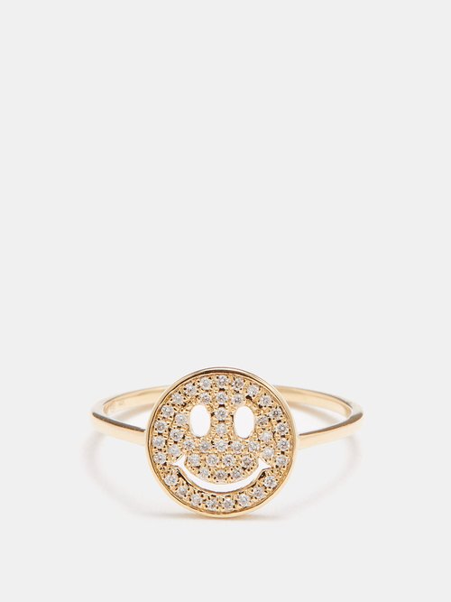 Sydney Evan - Happy Face Diamond & 14kt Gold Ring - Womens - Gold Multi