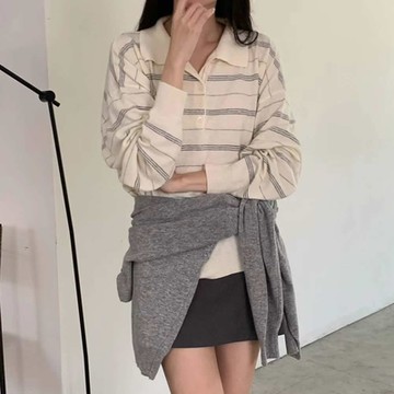 正韓針織上衣 翻領羊毛長袖針織衫WHN1011-創翊韓都