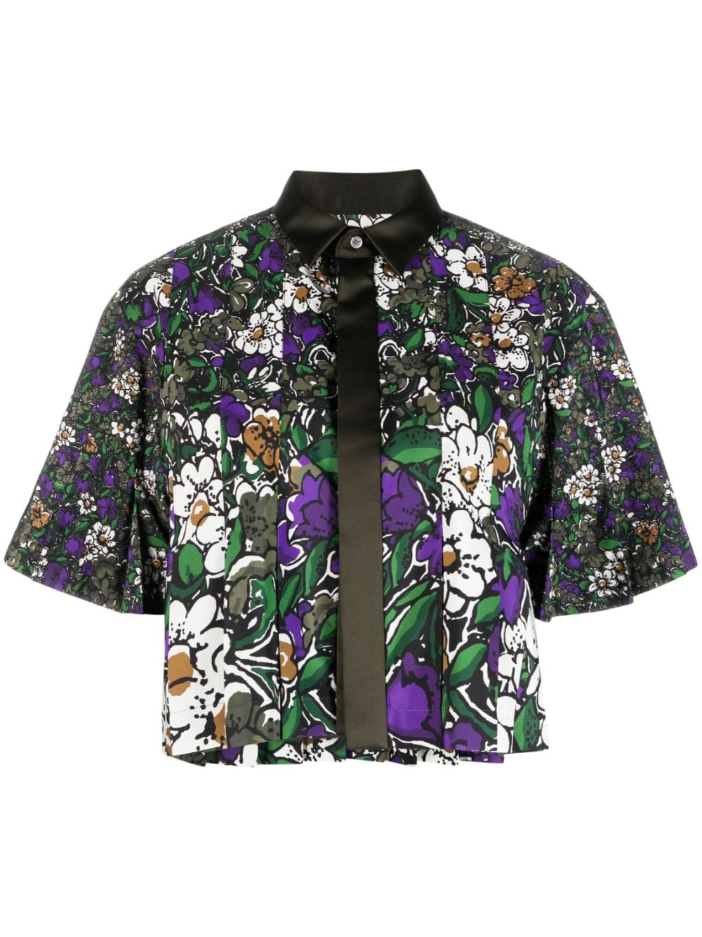 sacai - floral-print cropped shirt - women - Polyester - 3 - Green