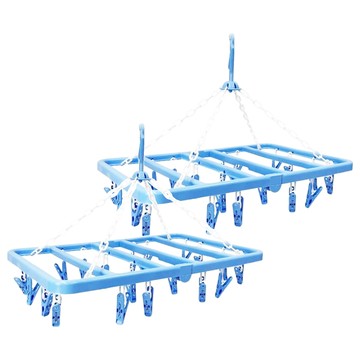 方形折疊吊巾架 20夾 藍色  2個