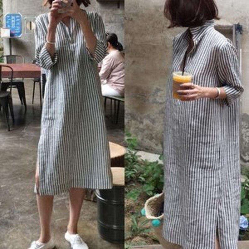 シャツワンピース ストライプ 夏服 レディース 韓国 ファッション ワンピース ロング 7分袖 スキッパー ロングシャツ ワンピ 夏 コーデ 通販 Lineポイント最大1 0 Get Lineショッピング