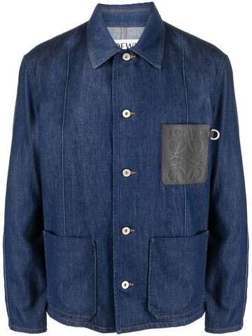 LOEWE - logo-patch denim shirt jacket - men - Polyester/Cotton/Cotton/Calf Leather - 52 - Blue