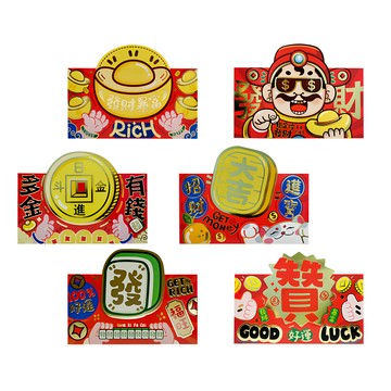 財神小舖 立體燙金紅包袋 進口銅版紙 17x9cm Set 6個