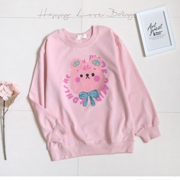 女大童 害羞熊熊蝴蝶結棉質長袖上衣 秋冬童裝 大童上衣 大童長袖 女童長袖 女童上衣 秋冬上衣