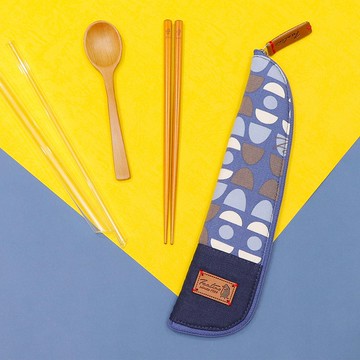 獨創布花 棉麻餐具袋::藍水玉:: (水玉迷宮)環保餐具/畢業季