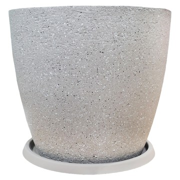 MORIANN Edge Stone 塑膠圓形花盆附底盤 #2321  花盆(23 x 21.5cm) + 底盤(19.5 x 1.2cm)  1組  淡棕色