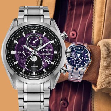 CITIZEN 星辰 月相錶 光動能錶 電波錶 計時鈦金屬手錶 男錶 指針錶-43mm BY1010-81Z