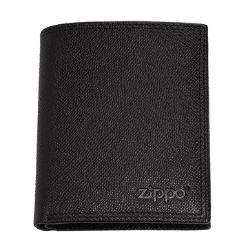 Zippo 【官方授權店】黑色十字壓紋三折皮夾(直立短款)