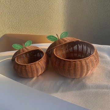 精選熱賣 壹灣出貨 雅居宜品仿橘子點心零食編織收納籃帶蓋乾果果盤復古家庭客廳收納 嚴選好物