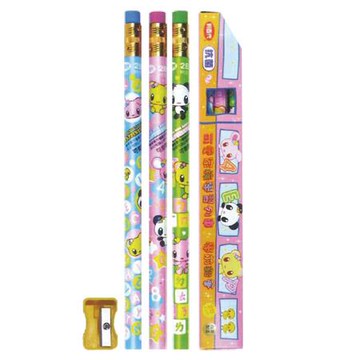 利百代LIBERTY可愛家族學齡前皮頭鉛筆/CB-205-P/2B/3支/粉盒/附削筆器