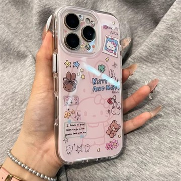 可愛頭套kt貓適用iphone16promax手機殼蘋果17Pro卡通15雙層14plus大孔硬殼13/12/11保護殼