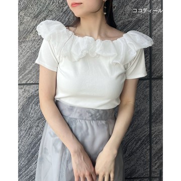 【ココディール】白色網紗可拉肩上衣 O2U21149