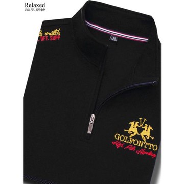 男士立領半拉鏈長袖T恤中高領豎領高檔刺繡Polo衫上衣秋冬T體恤潮