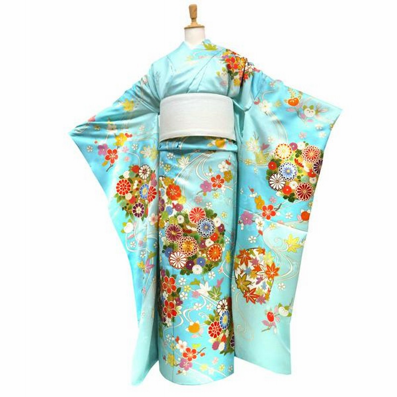 久保耕 振袖 京友禅 仕立て付き 水色 花の丸 正絹 新品 購入 販売 古典