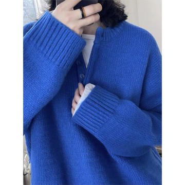 克萊因藍法式高級感秋冬套頭毛衣女韓版寬松慵懶風軟糯針織衫上衣