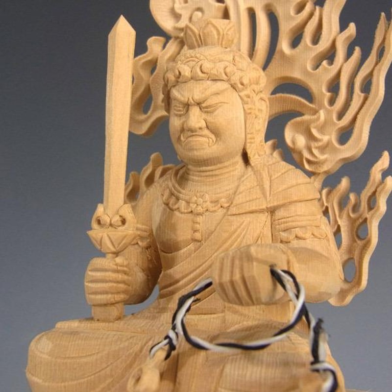 不動明王 坐像 高さ20cm 桧製 木彫り 仏像 | LINEショッピング