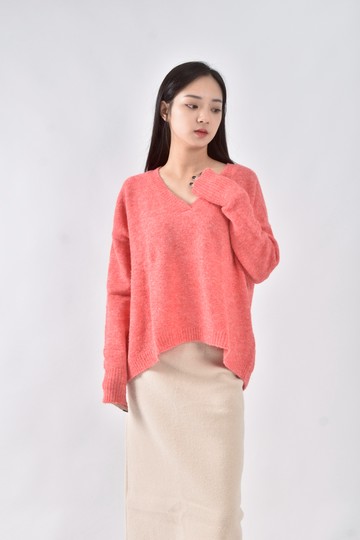 (2XL) lemontsaintmichel秋冬針織V領粉色毛衣