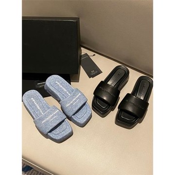 25夏季新款真皮涼拖鞋女厚底防水臺涼拖牛仔布方頭一字拖外穿