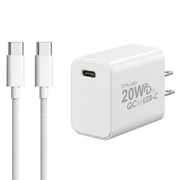 DTAudio 20W PD閃充頭 + Type-C快充線 2m PD20WC-12  白色  1套