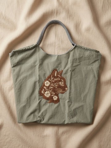 客製刺繡貓咪花卉托特包 復古棕色貓頭帆布袋 綠色購物袋 生日禮
