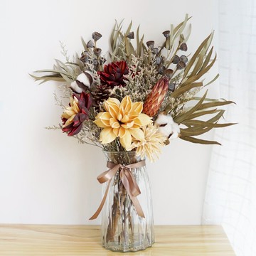 中式天然干花花束花瓶套裝尤加利葉荷花插花擺件客廳餐桌裝飾花