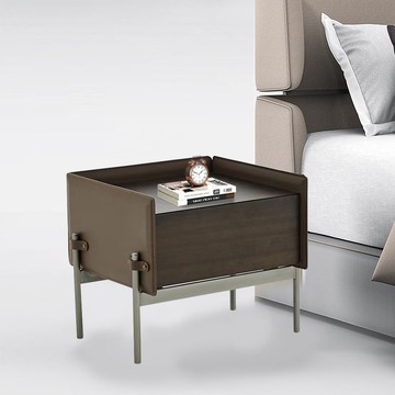 免運 可開票 超低價 阿斯頓馬丁意式輕奢馬鞍皮床頭櫃現代臥室極簡床邊櫃儲物櫃小戶型 快速發貨