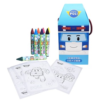 ROBOCAR POLI 波力 救援小英雄大豆蠟筆組 附人氣卡通著色紙  8色  1盒