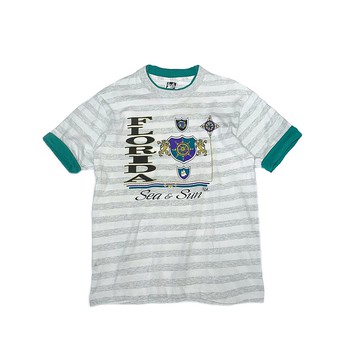 90s 古著兩色拼接條紋雪花FloridaT-shirt