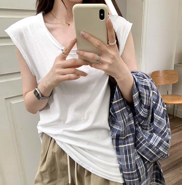 【限時79折】獨白時刻圓領捲邊短袖上衣-66889