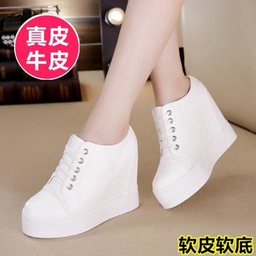 露姿百麗真皮小白鞋女2025新款透氣春季厚底松糕內增高休閑女鞋子