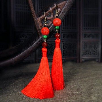 紅色中國風古裝流蘇耳環女復古長款大氣耳墜民族風氣質仙女耳飾夏