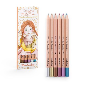 Moulin Roty - 金屬色鉛筆(6色)-花朵女孩