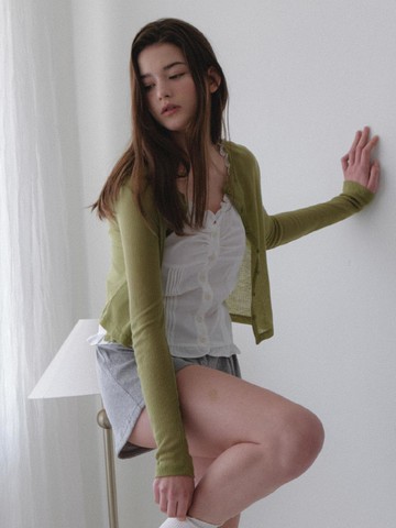 See-Through Cardigan T-Shirts [GREEN]