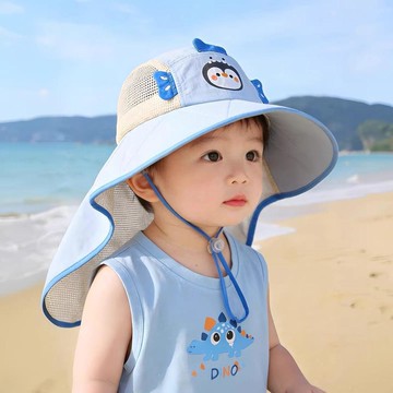 【台灣出貨】兒童遮陽帽子夏季薄款大帽檐帽防紫外線披肩帽男女寶寶漁夫網眼帽
