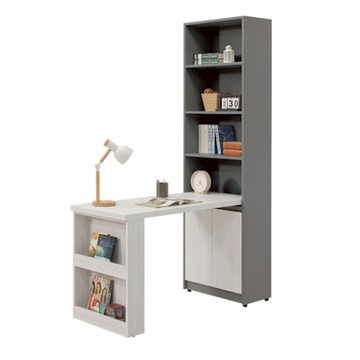文創集 維斯4尺可伸縮二門二抽書桌＆書櫃組合-120-150x59x202cm免組