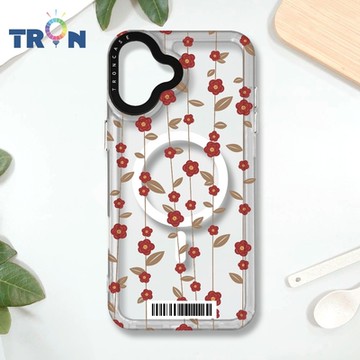 TRON IPHONE 16 PLUS 條紋透明小花B款 防摔 MAGSAFE 磁吸 太空載具殼 透白 手機殼