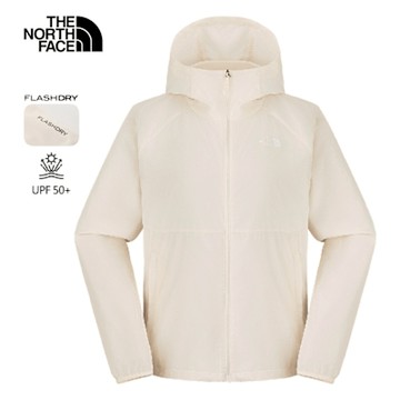 The North Face 官方旗艦 北面女款米白色UPF防曬防風外套｜8EXDQLI 抗UV