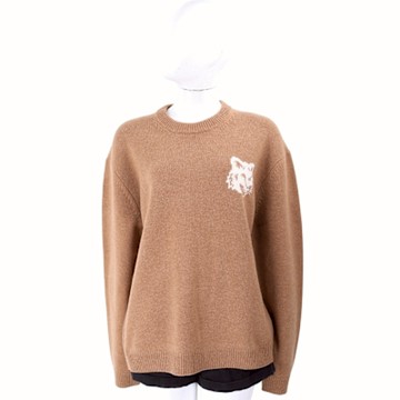 MAISON KITSUNE 狐狸頭棕色圓領羊毛針織衫 毛衣(男/女可穿)